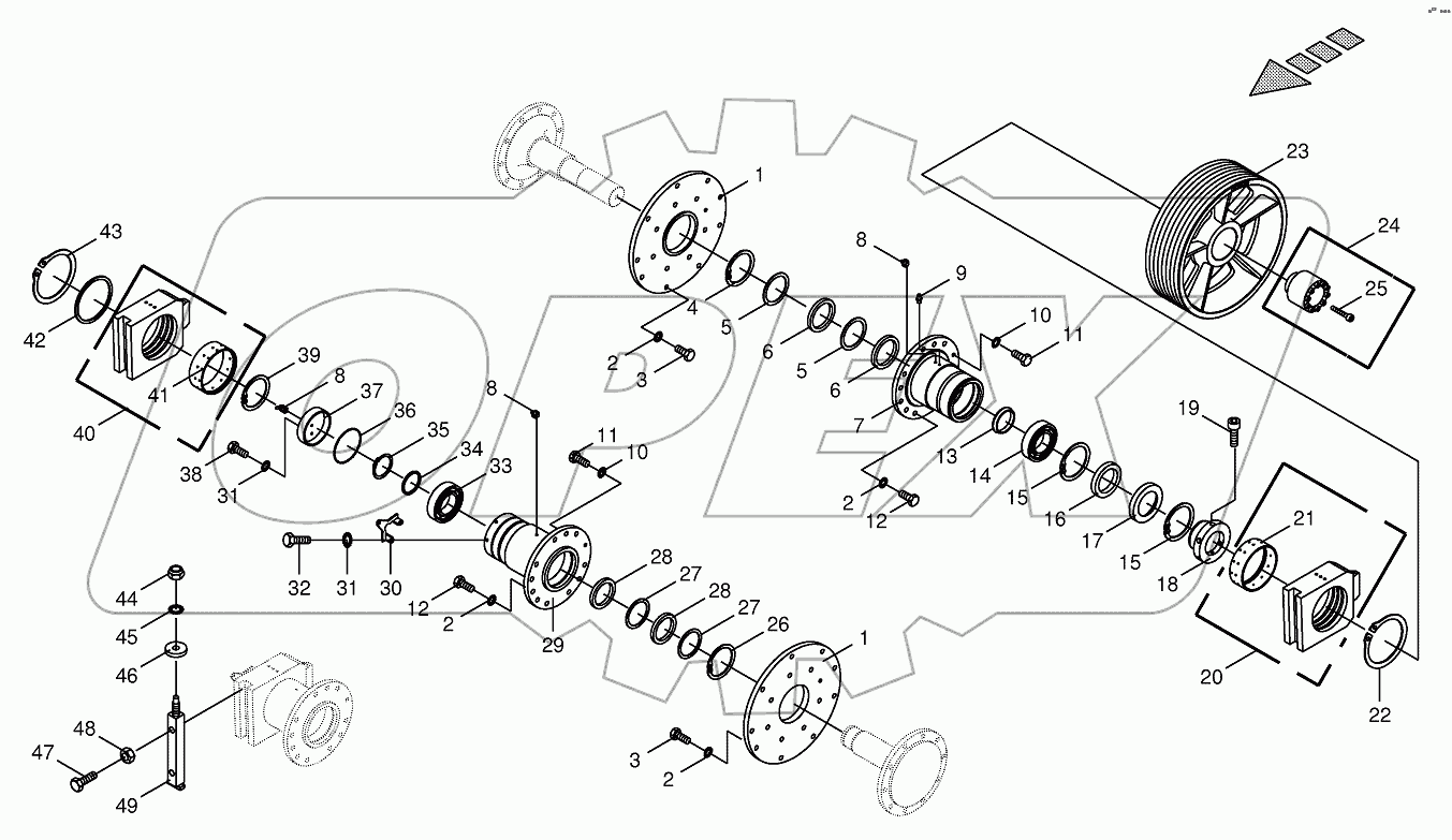 Chopping drum bearing/counter bearing