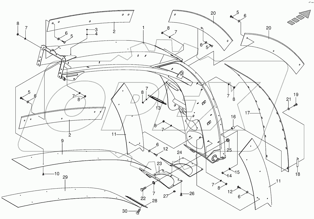 Upper discharge chute with wear plates