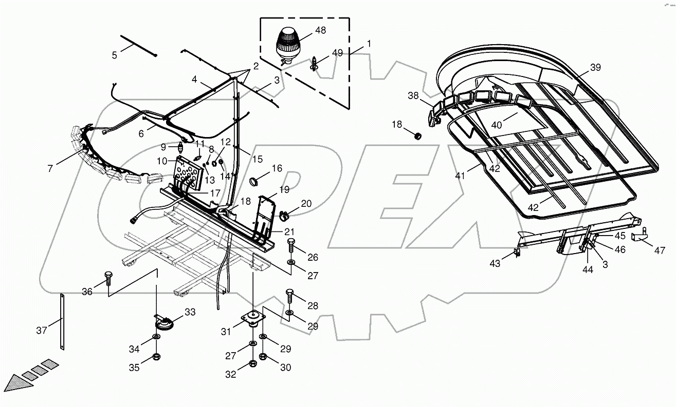 Cab-mounting parts/electric parts
