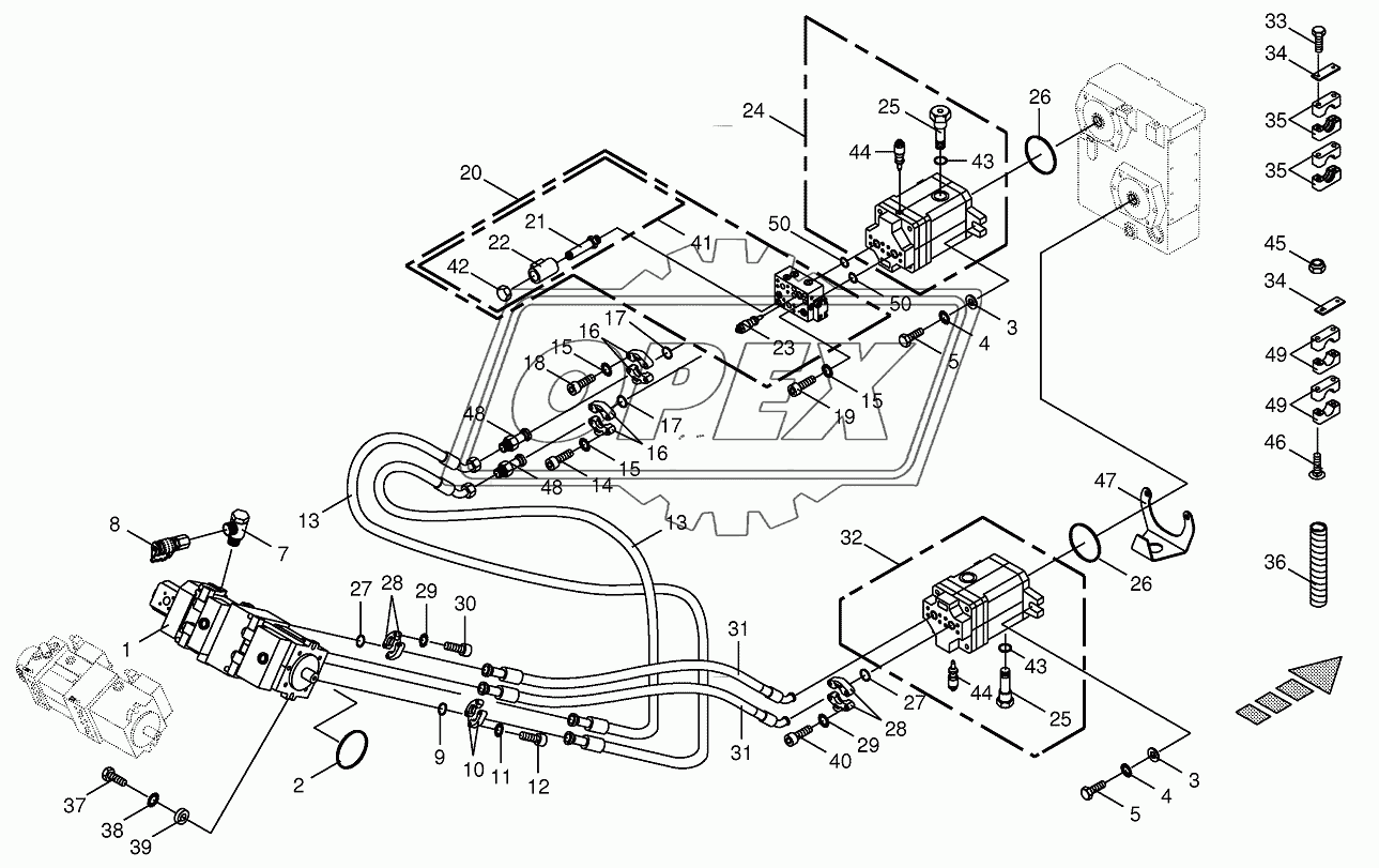 Hydraulics-front attachment/feed rollers