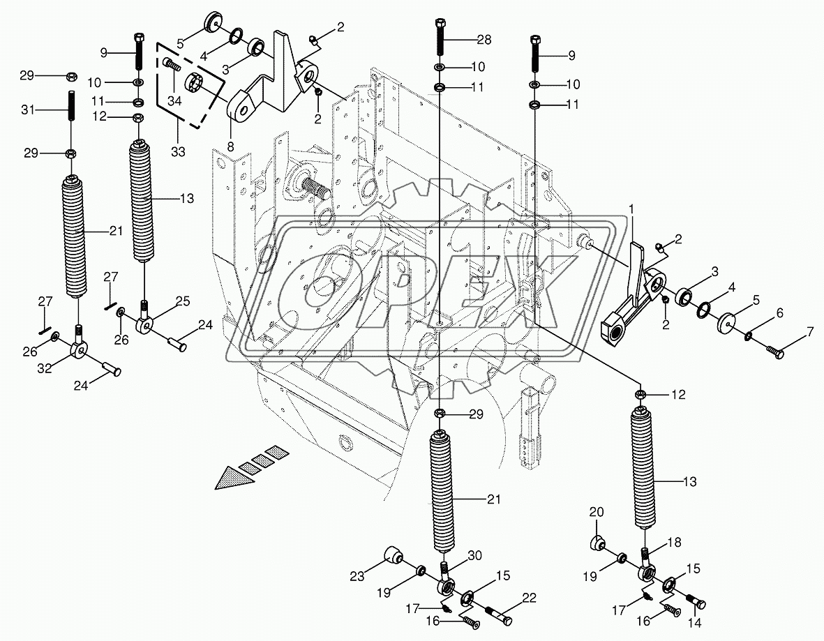 Oscillating levers/Tension spring