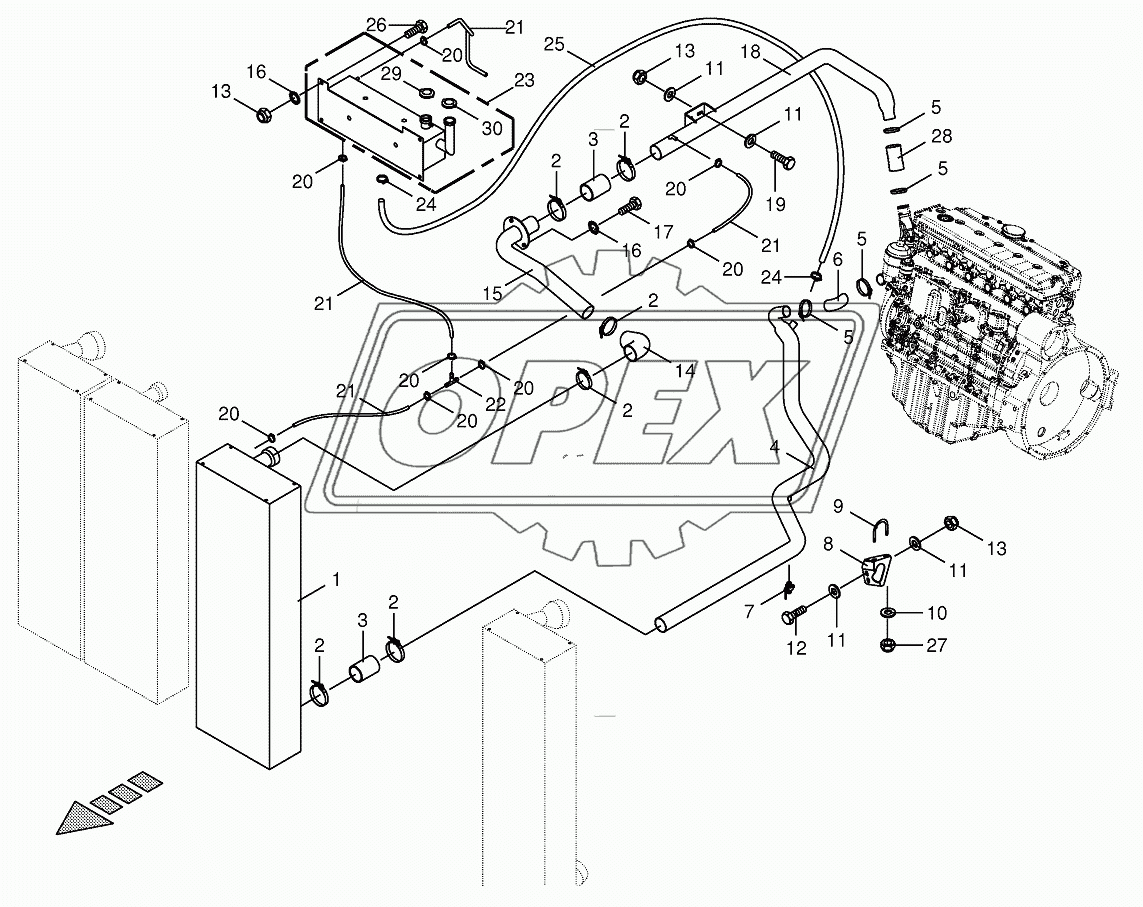 Radiator for motor fluid-rear motor 1