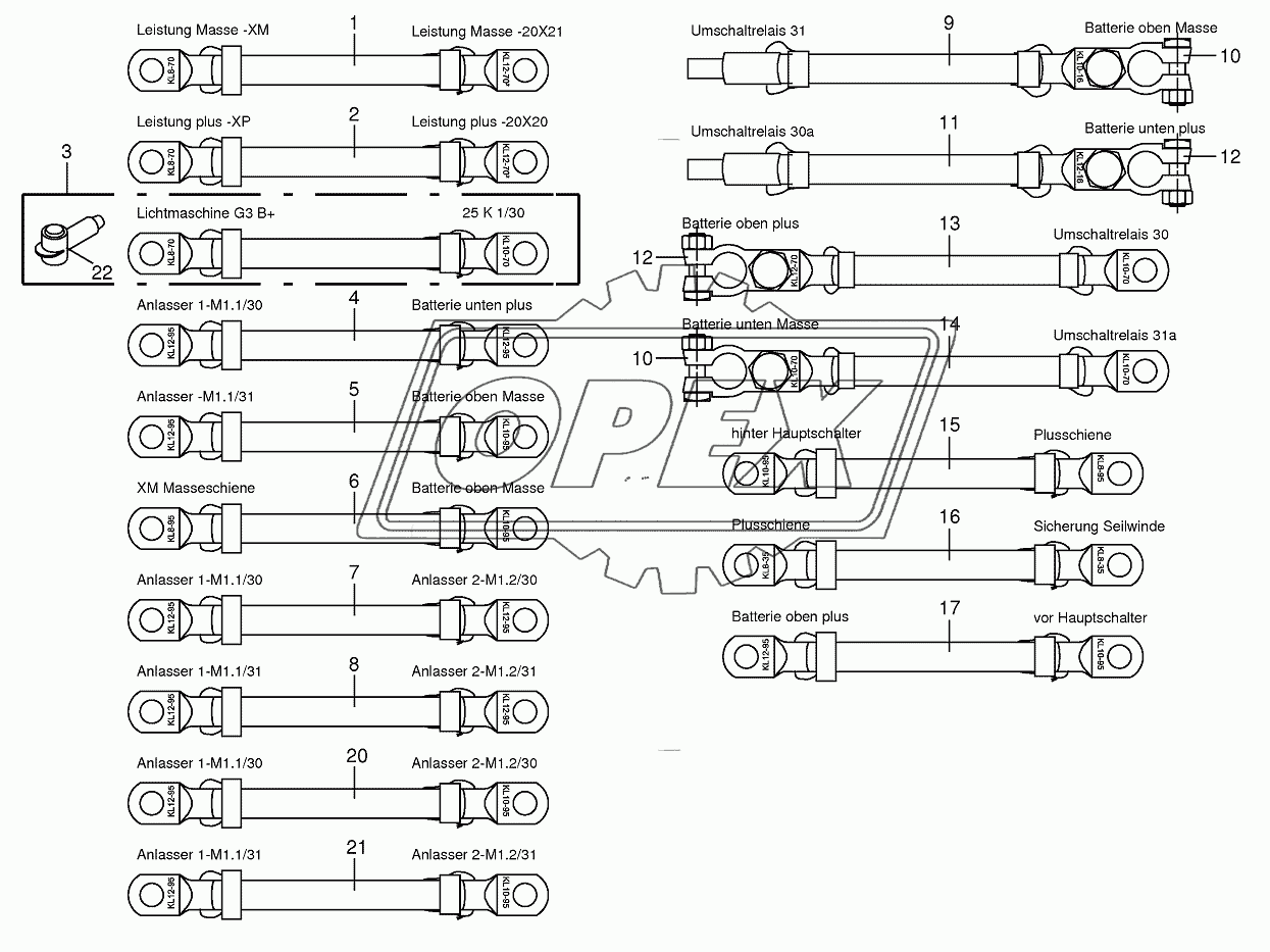 Battery and ground cable