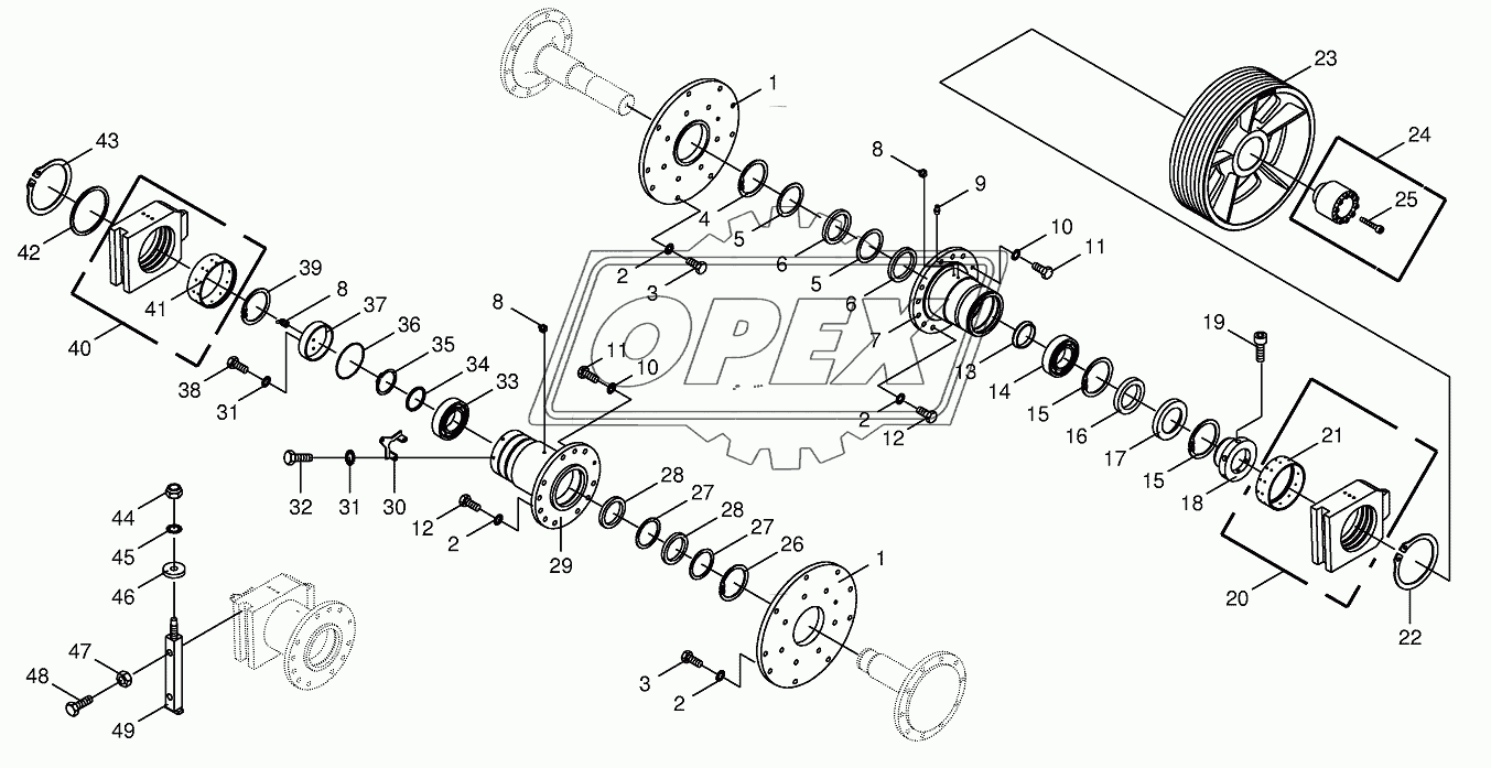 Chopping drum bearing/counter bearing