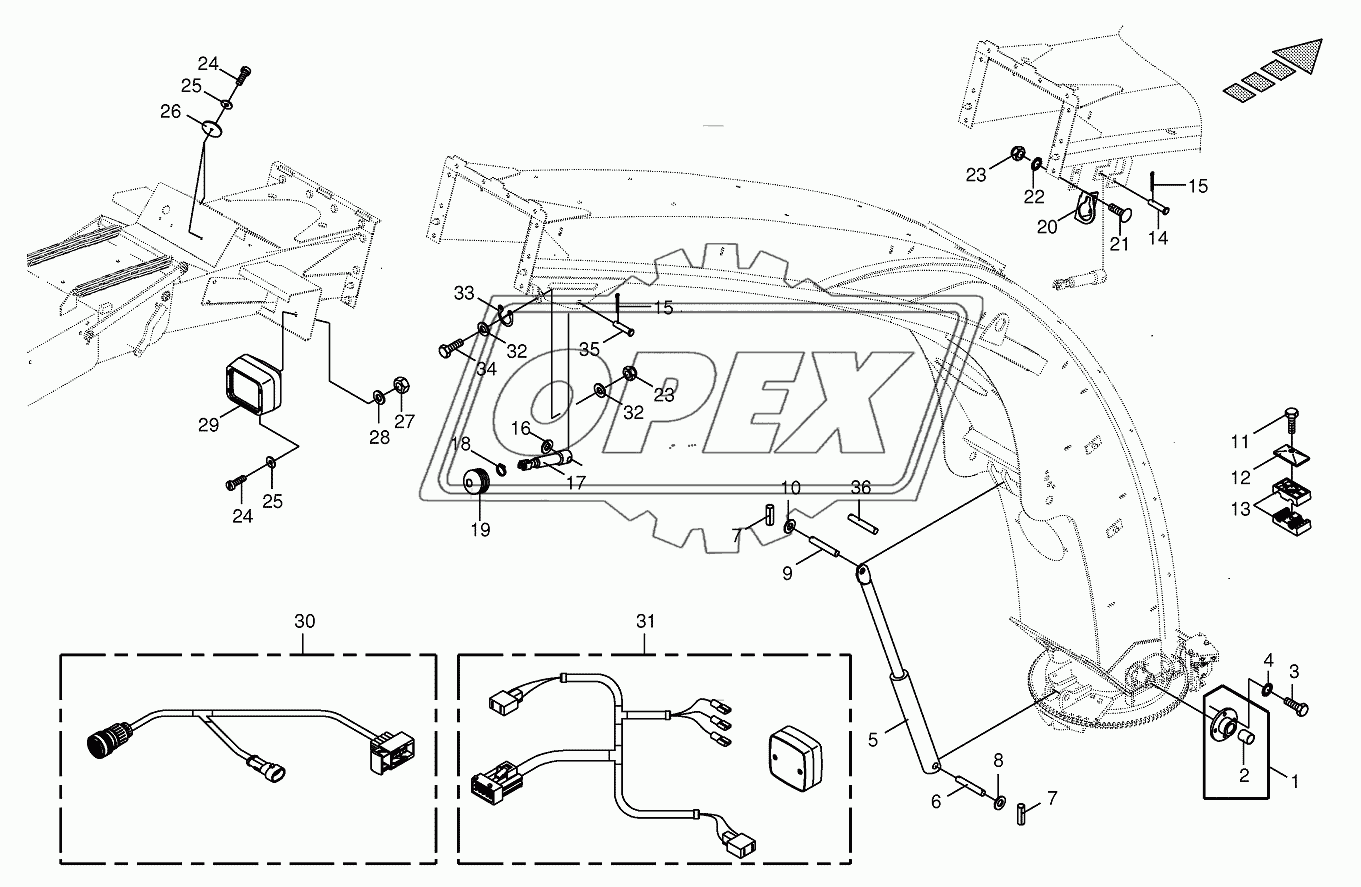 Upper discharge chute-mounting parts