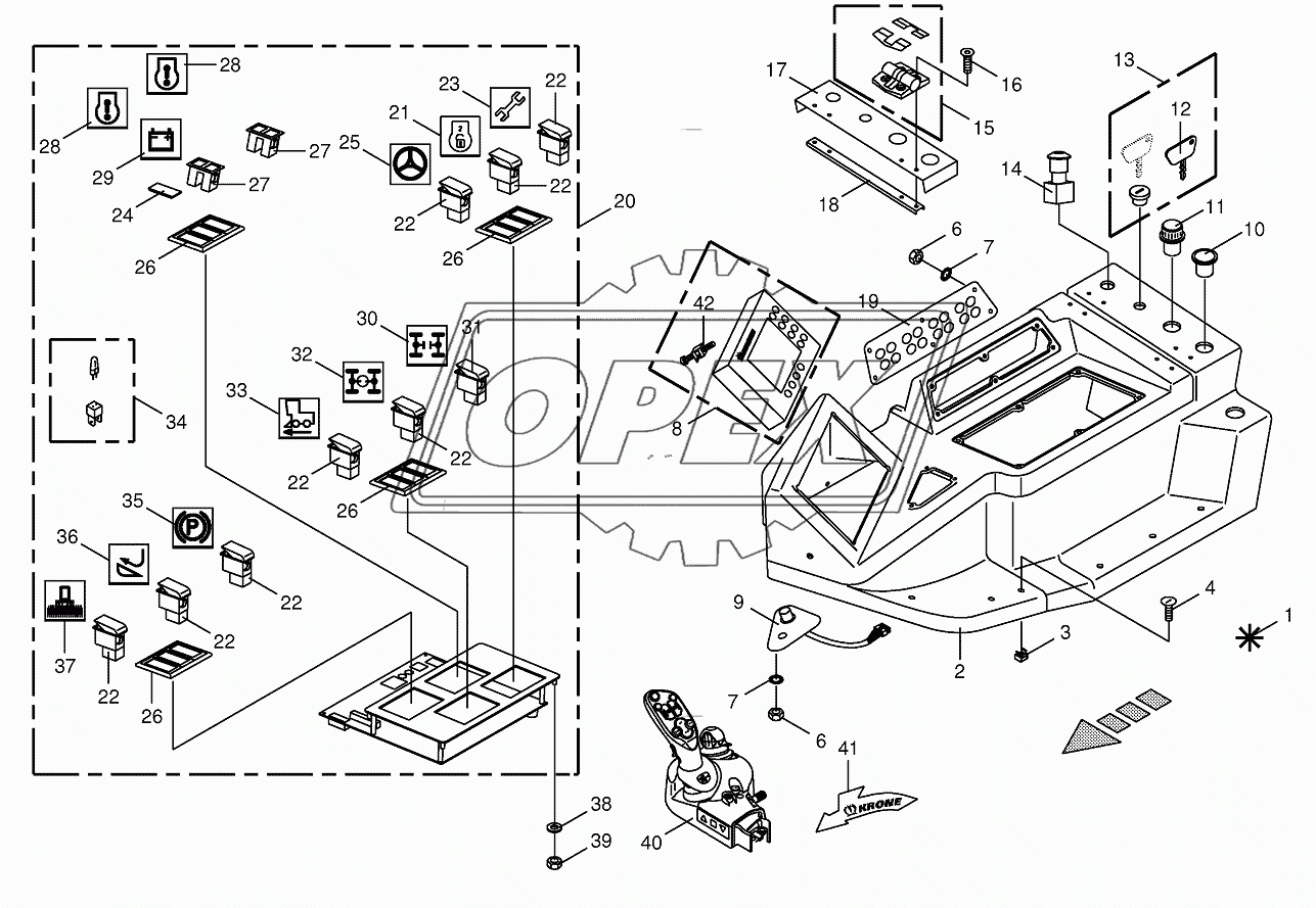 Control box mounting parts-top