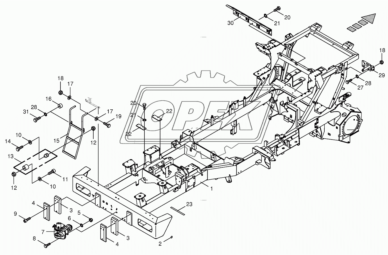 Frame/trailer hitch/ascending ladder