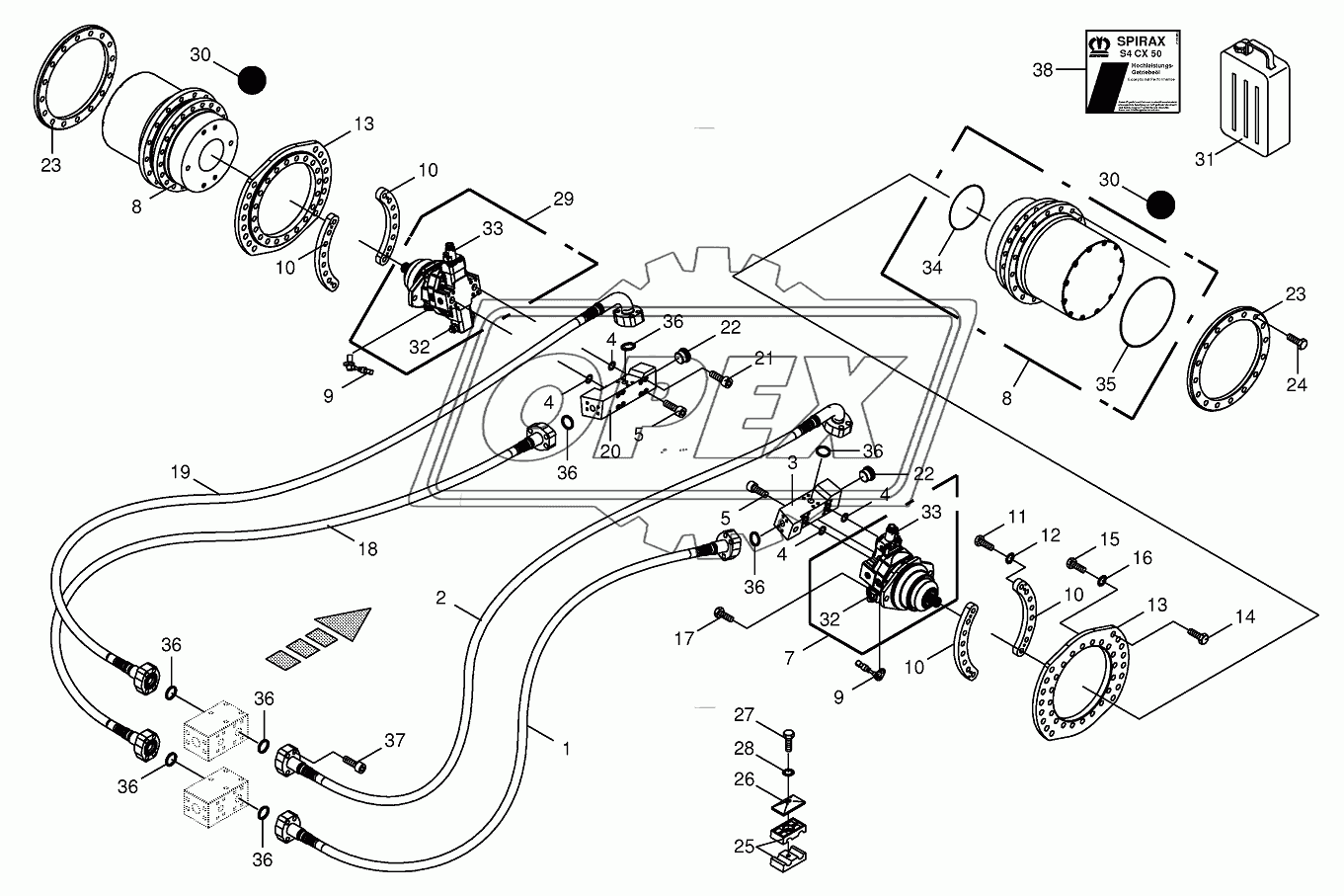 Traction drive wheel engine-front