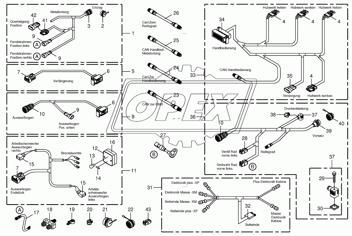 Several wiring looms