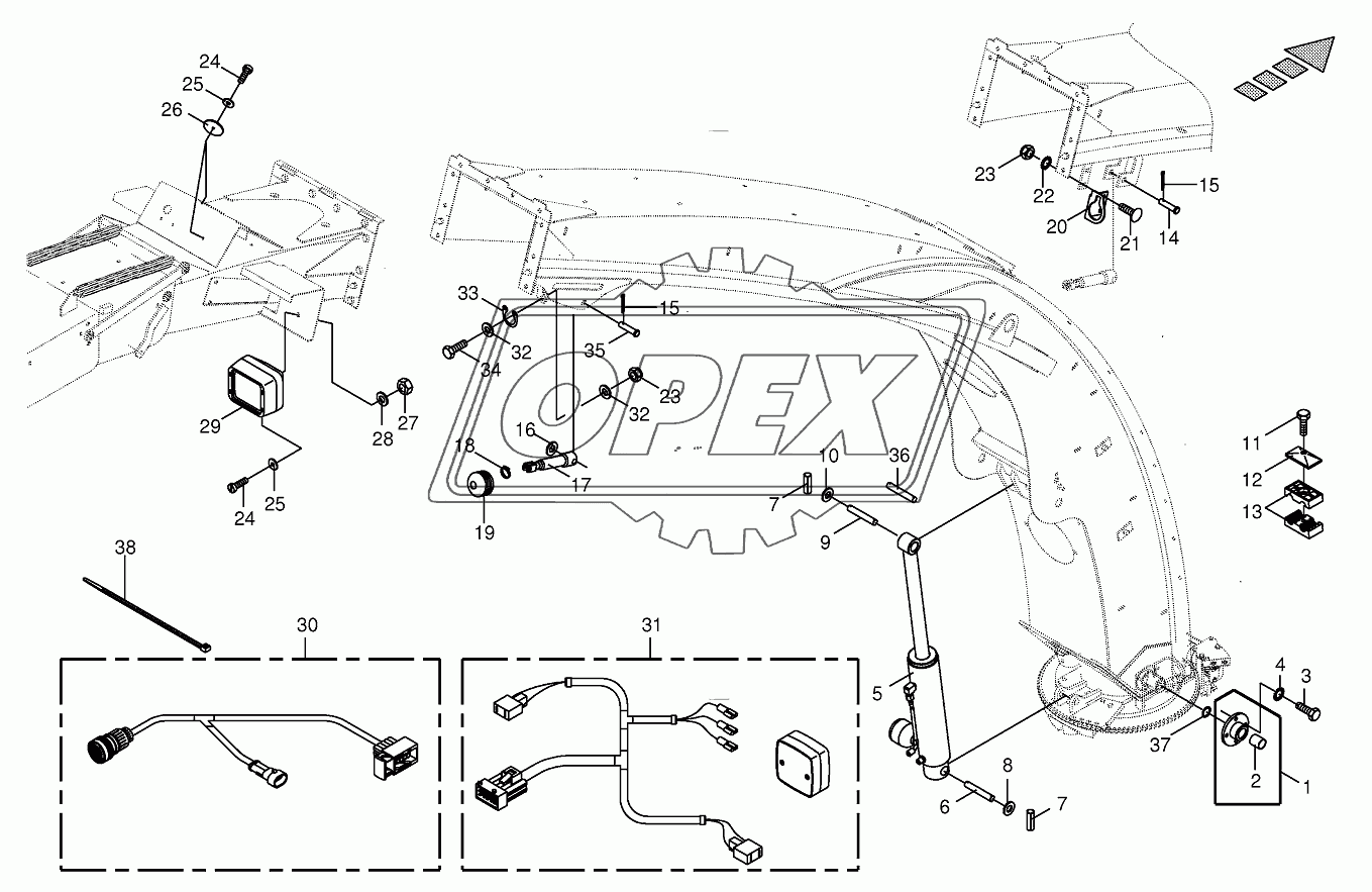 Upper discharge chute-mounting parts