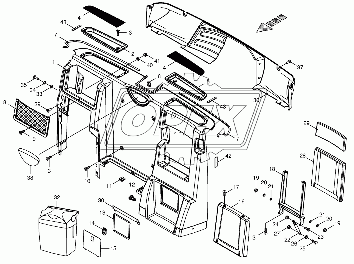 Cab-rear covering/passenger seat