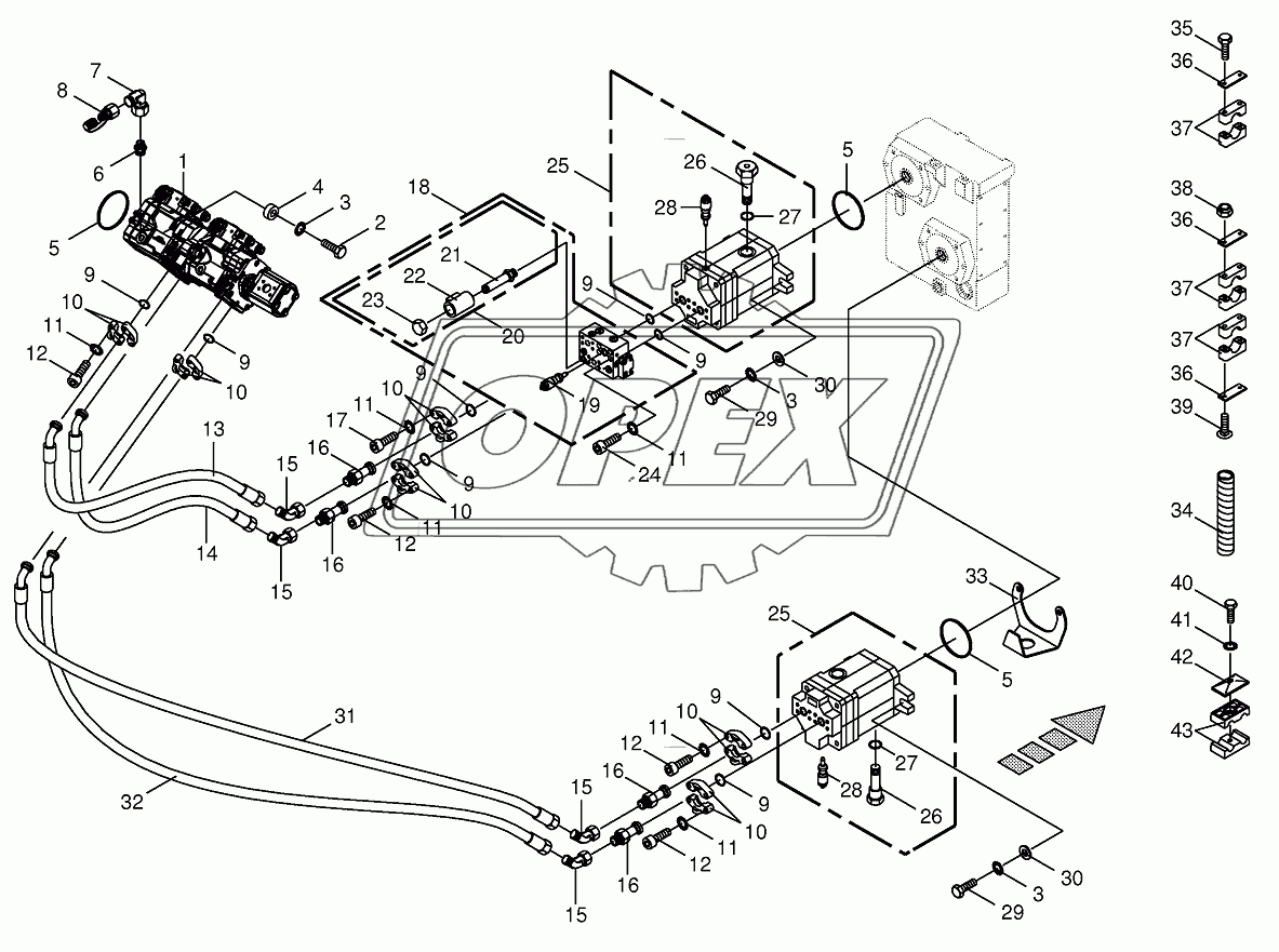 Hydraulics-front attachment/feed rollers