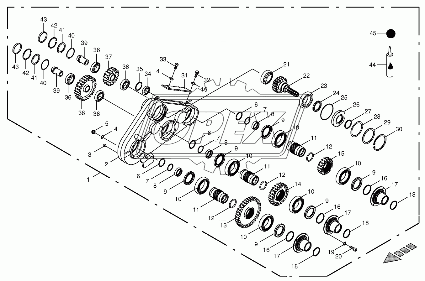 Top roller gearbox