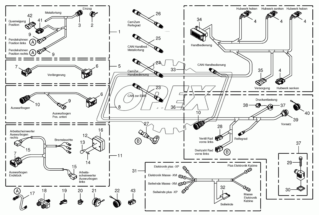 Several wiring looms