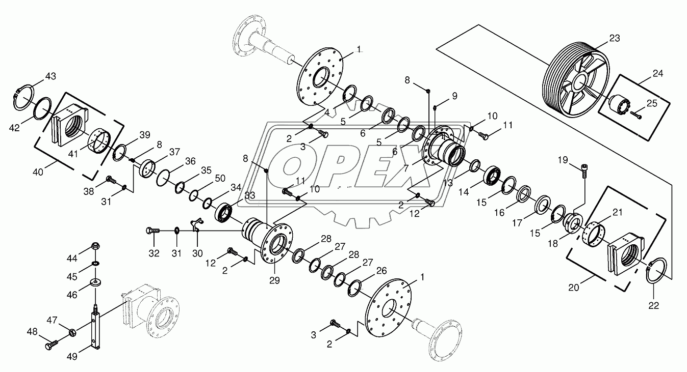 Chopping drum bearing/counter bearing