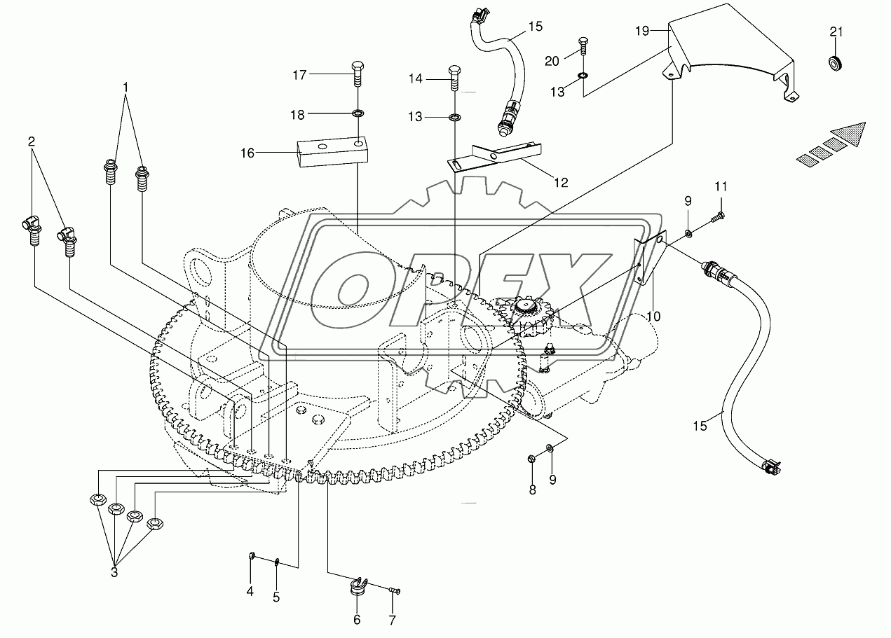 Mounting parts discharge chute rotation