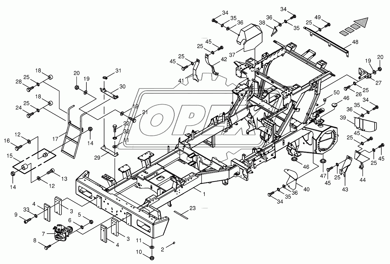 Frame/trailer hitch/ascending ladder