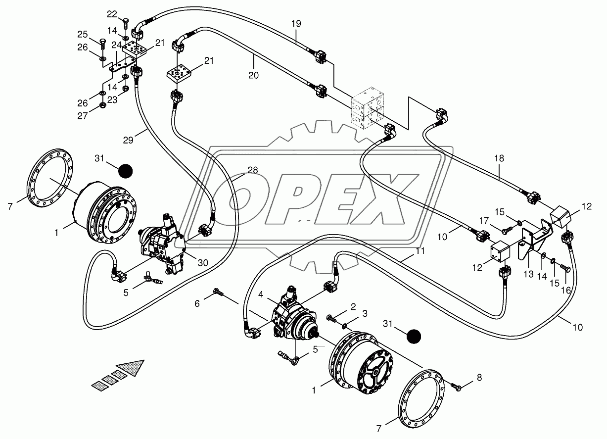 Traction drive wheel engine-rear