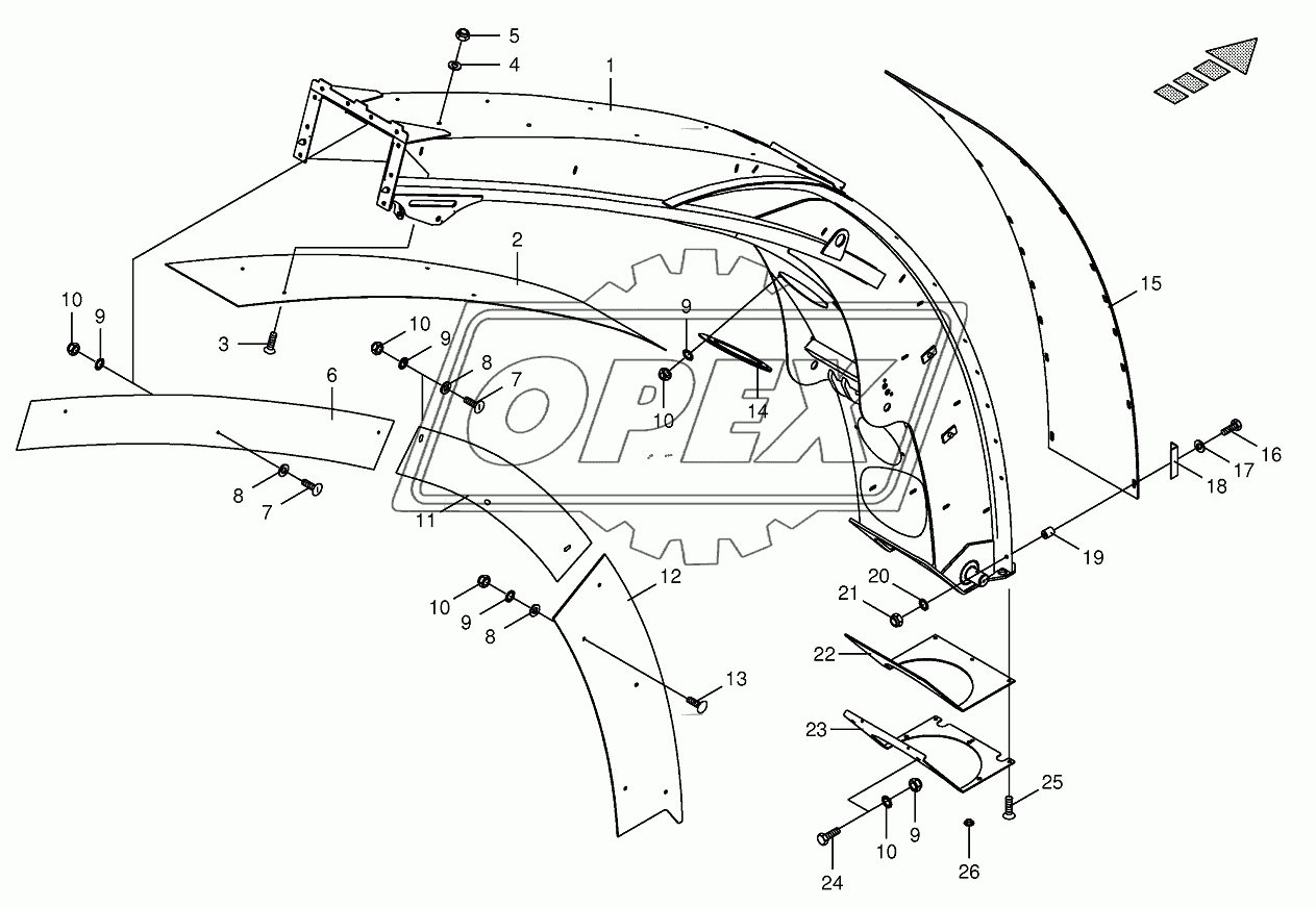 Upper discharge chute with wear plates