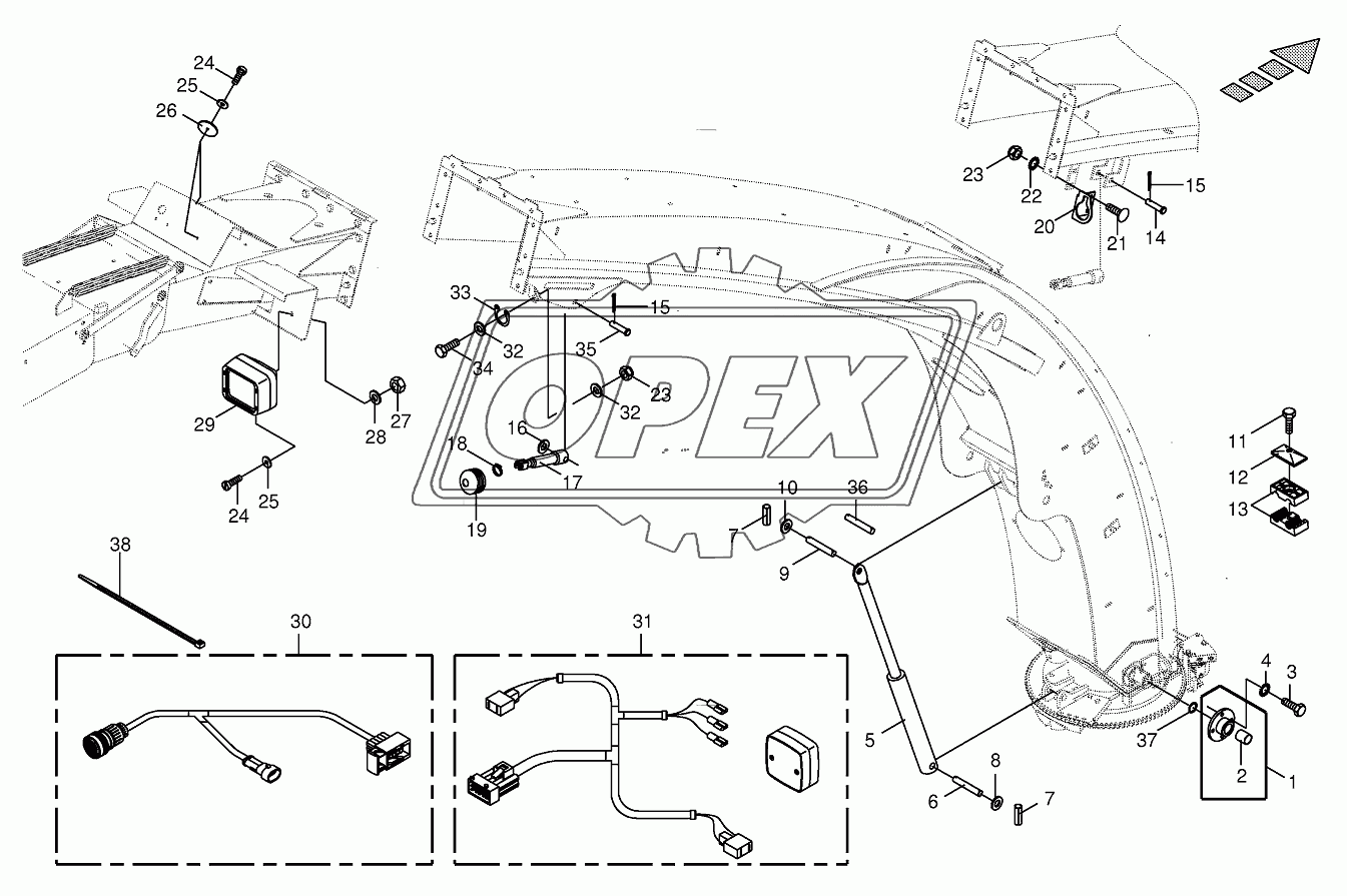 Upper discharge chute-mounting parts