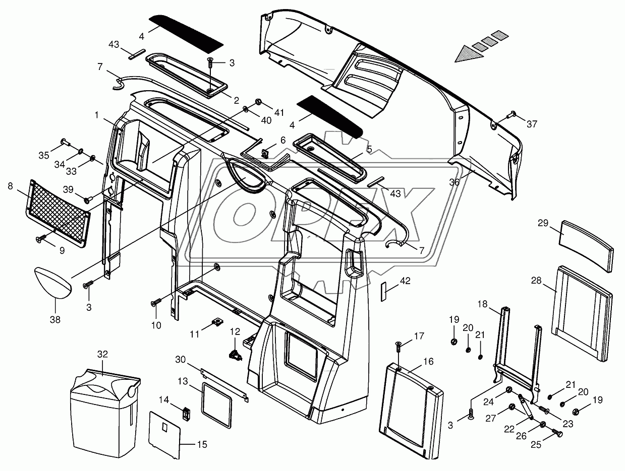Cab-rear covering/passenger seat