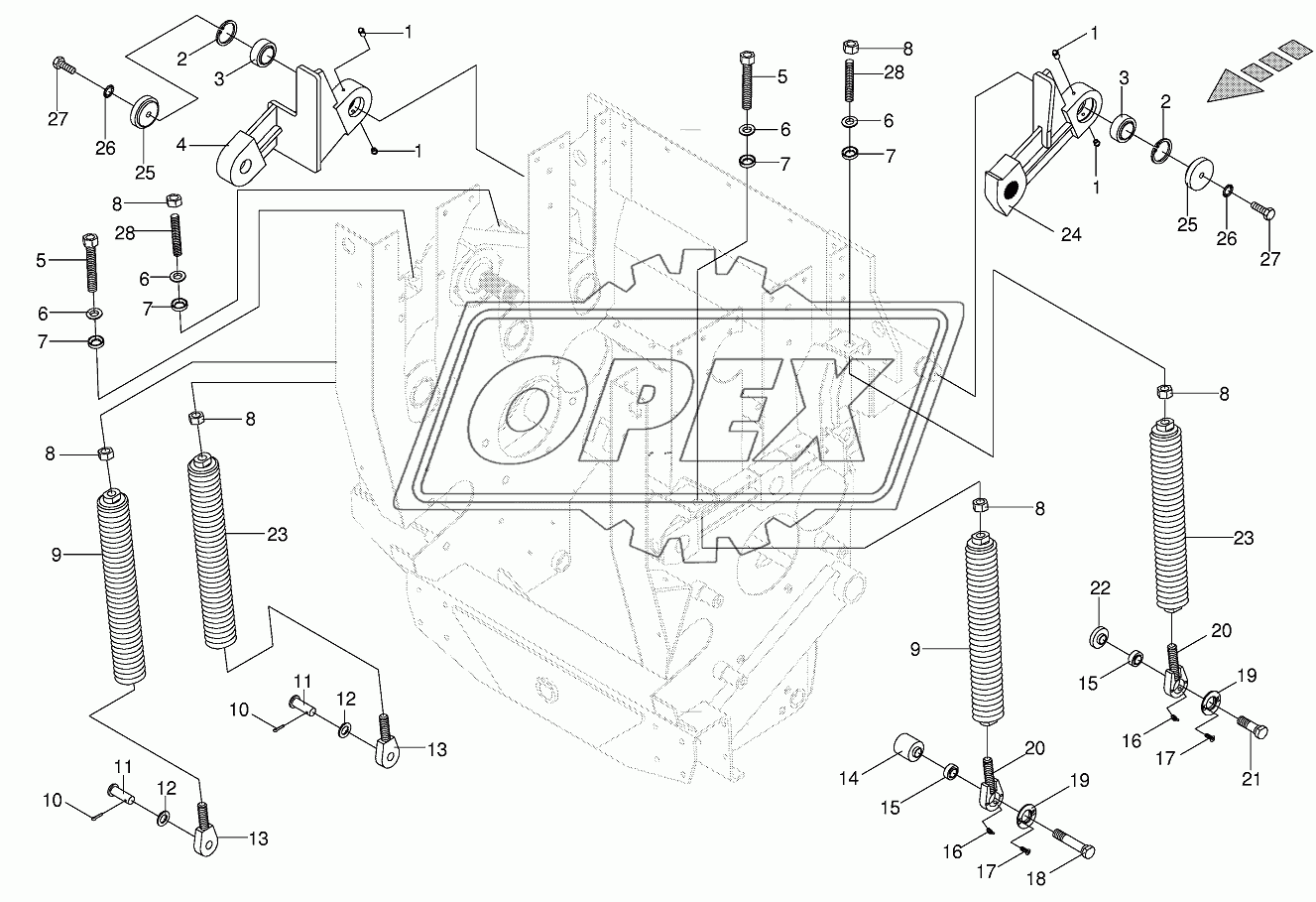 Oscillating levers/Tension spring