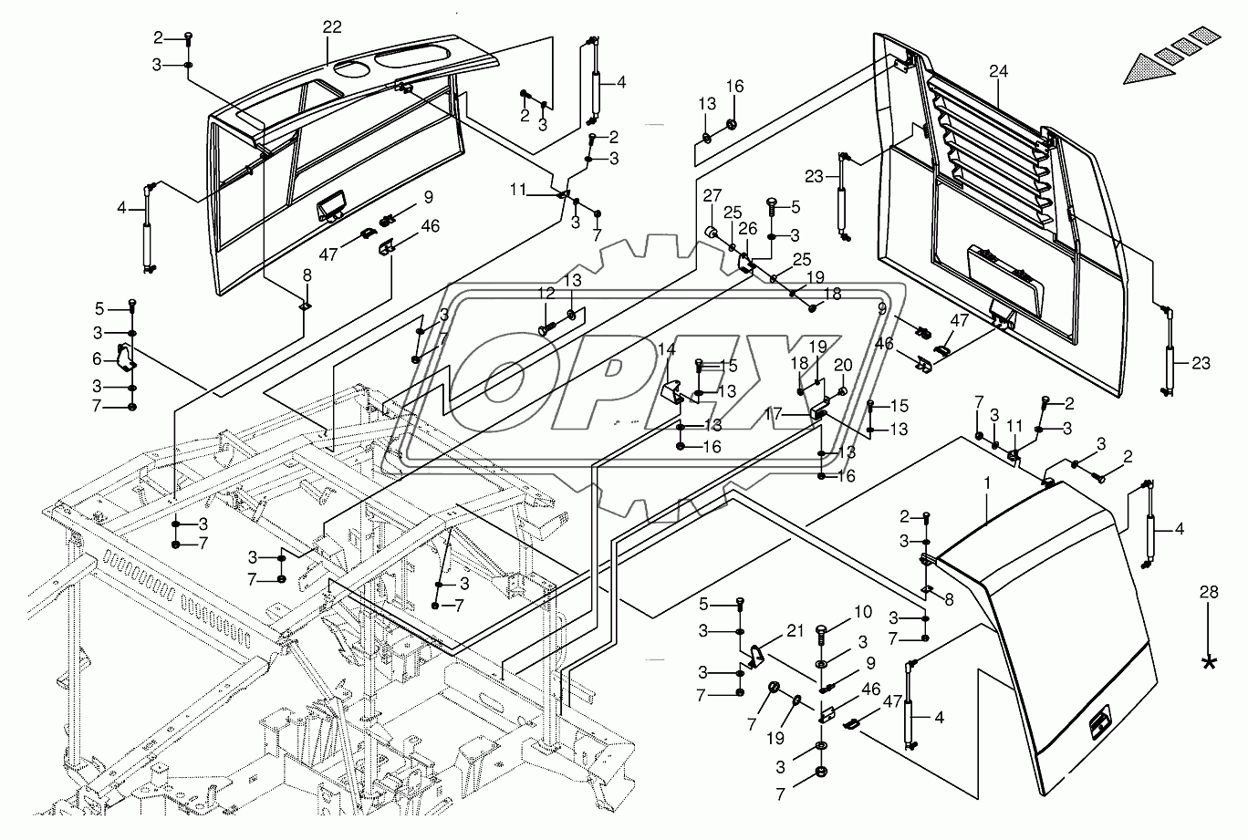Plastic panelling engine compartment