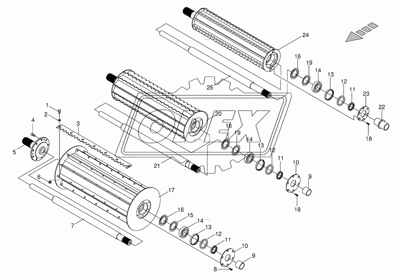 Top feed rollers