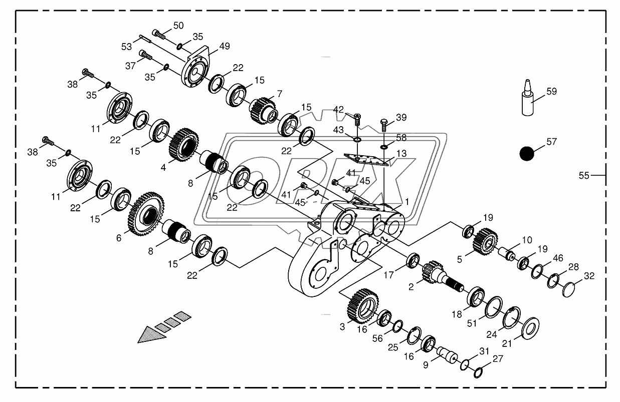 Top roller gearbox