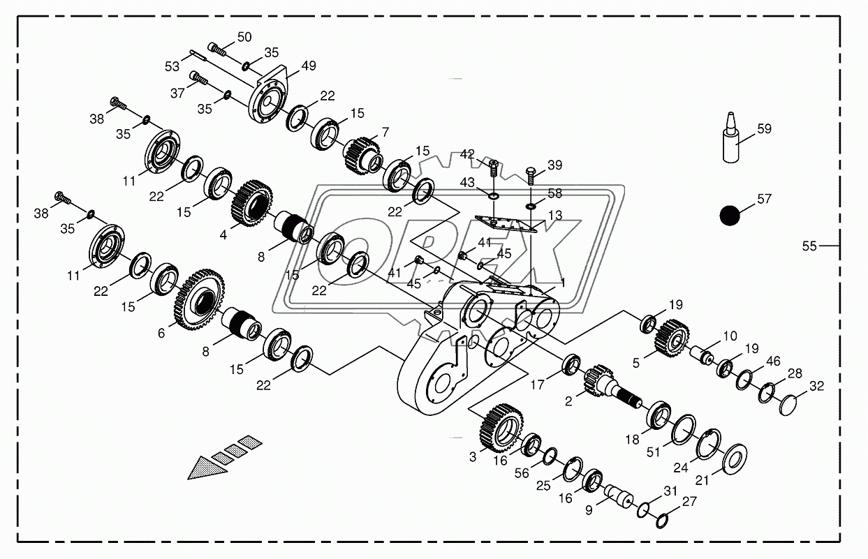 Top roller gearbox