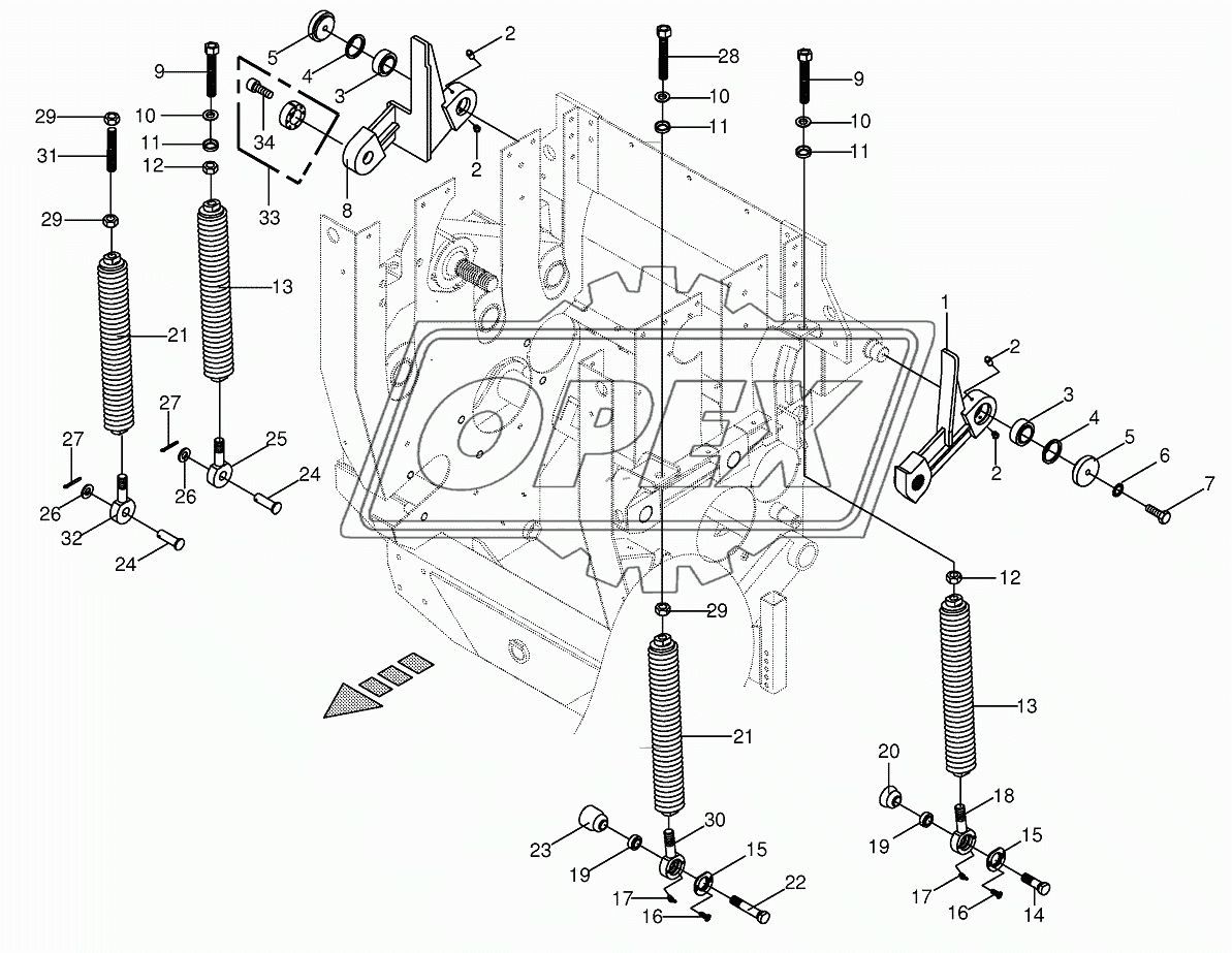 Oscillating levers/Tension spring