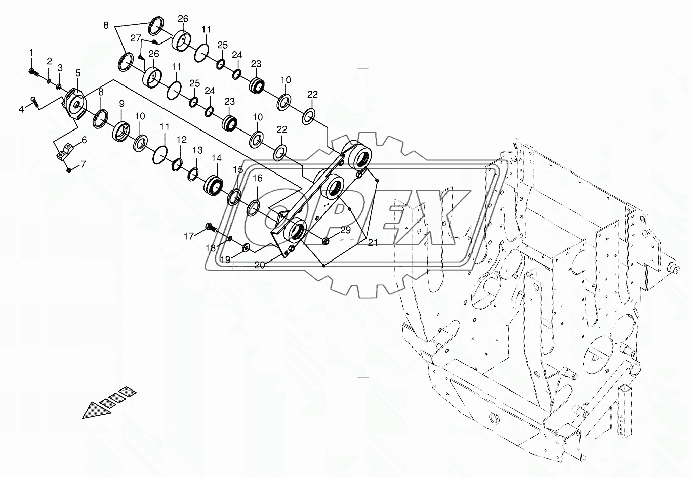 Lower feed roller bearing