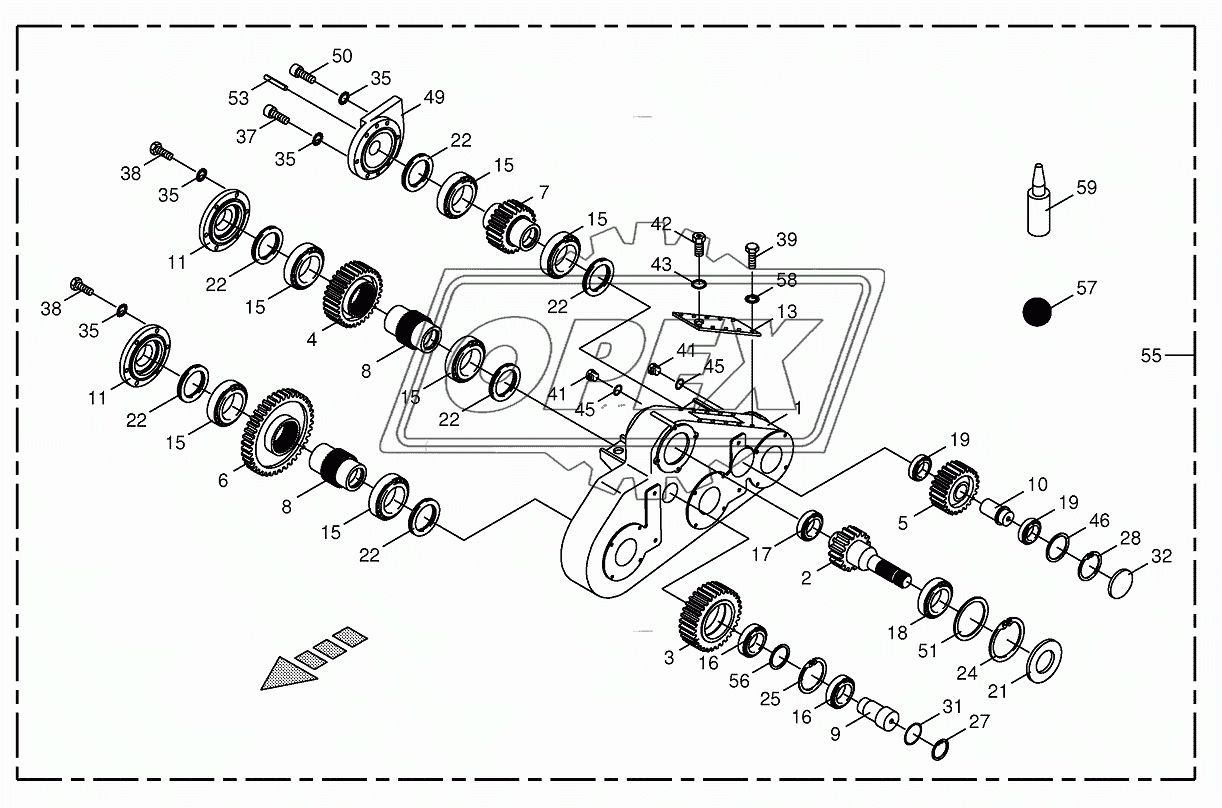 Top roller gearbox