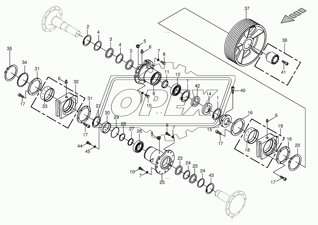 Chopping drum bearing