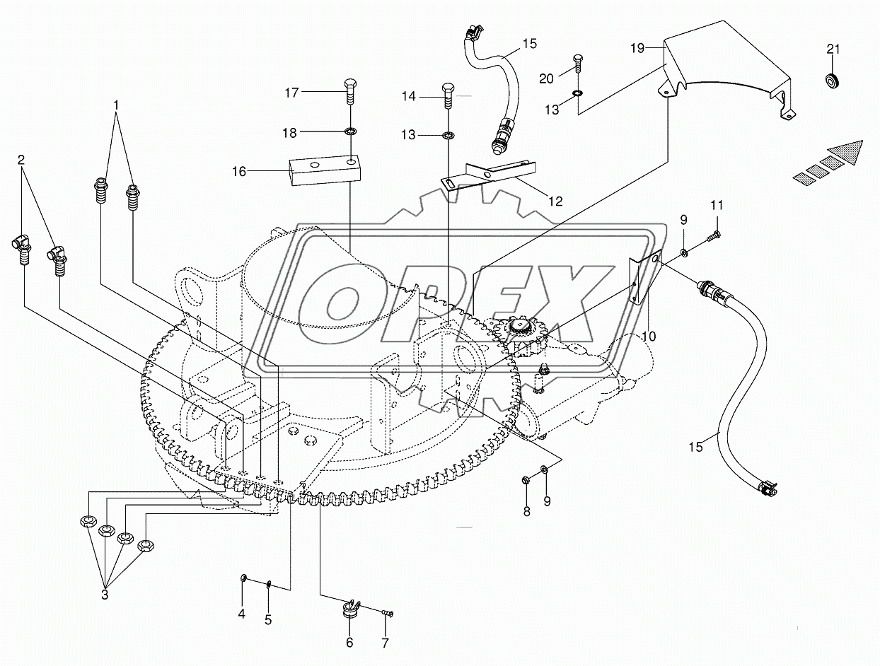 Mounting parts discharge chute rotation