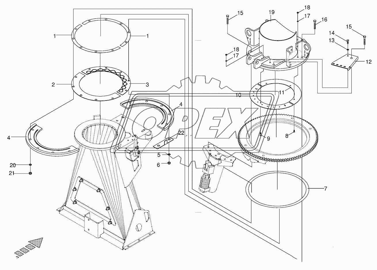 Discharge chute drive flange