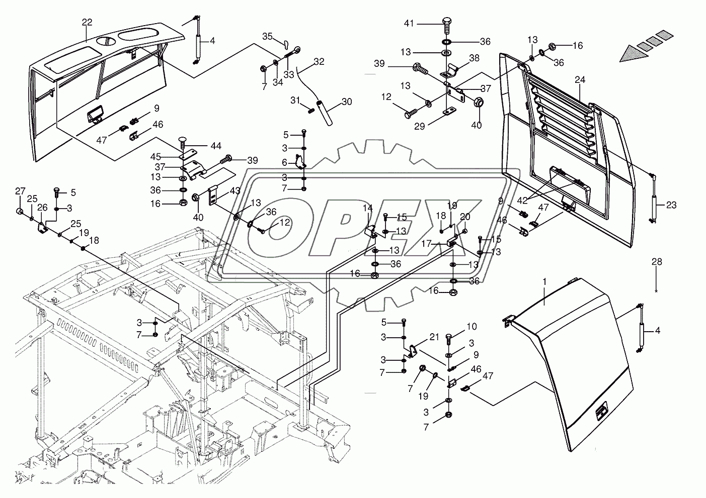 Plastic panelling engine compartment