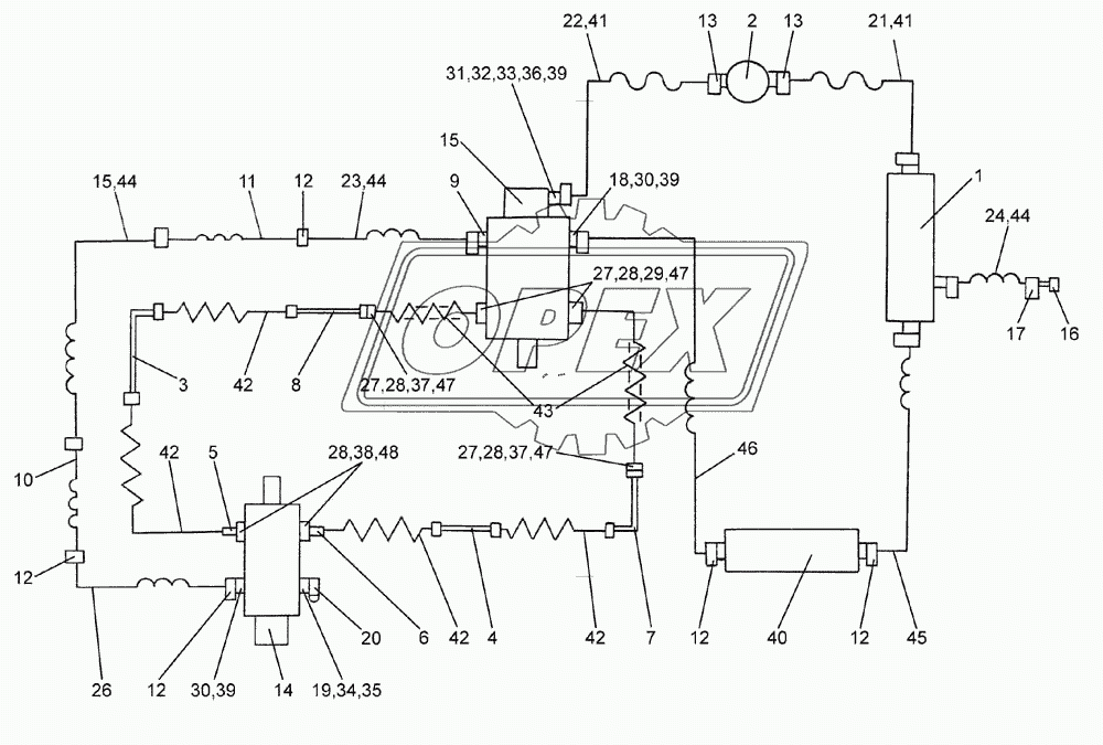 Схема соединений гидросистемы привода ходовой части