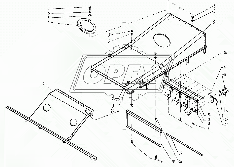Крыша, крыша наклонная, фартук задний КДМ 2-4-1И, КДМ 2-4-2Б, КДМ 2-49