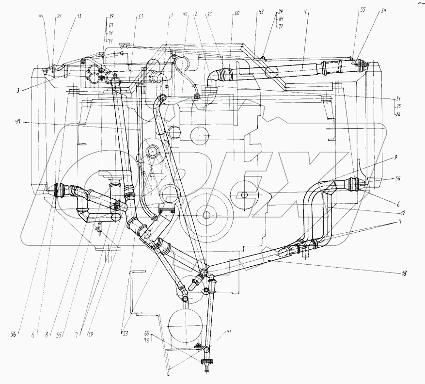 Монтаж трубопроводов системы охлаждения 7428-1303005-50