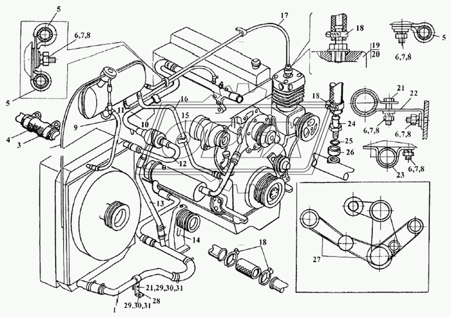 Установка системы охлаждения двигателя D10TSLL-160E2