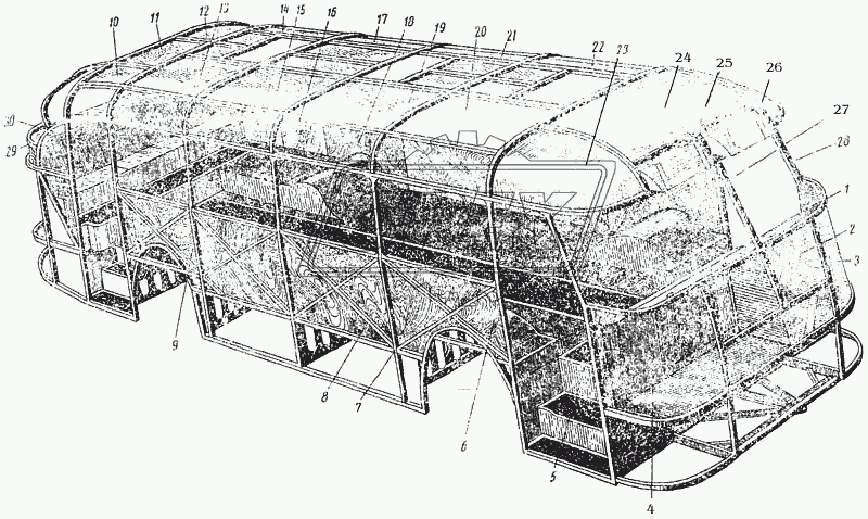 Каркас и обивка кузова автобуса