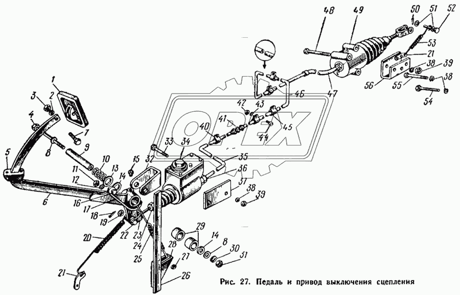 Педаль и привод выключения сцепления