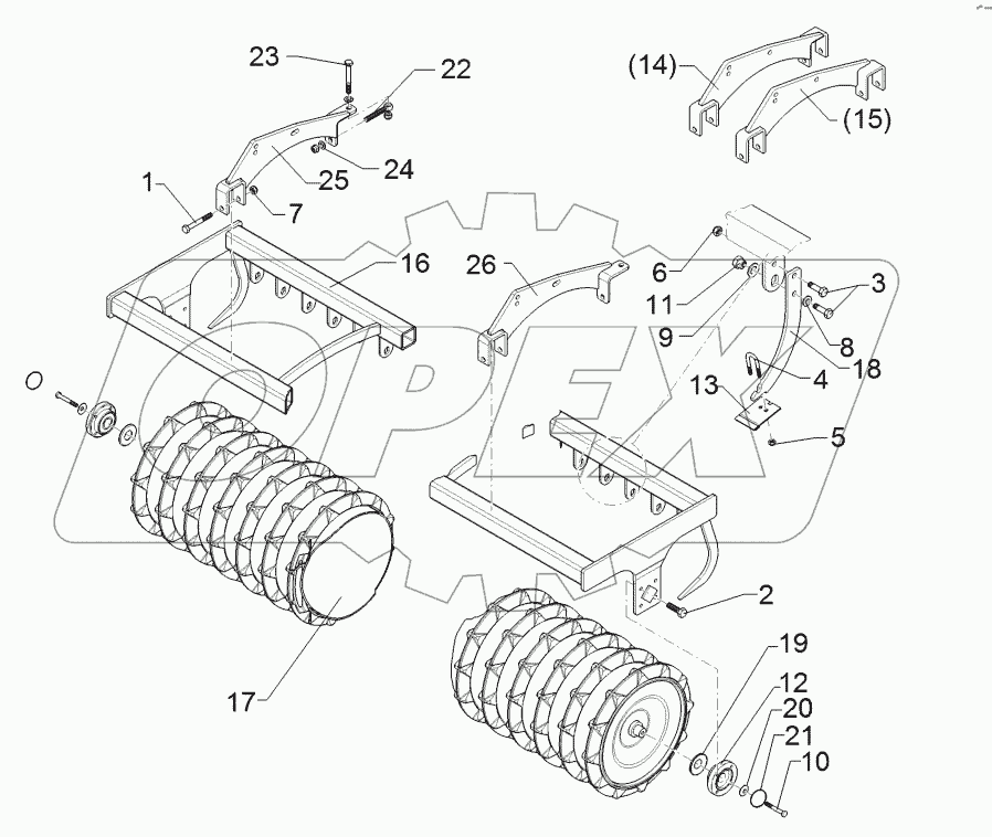  6227446 Trapeze packer roller