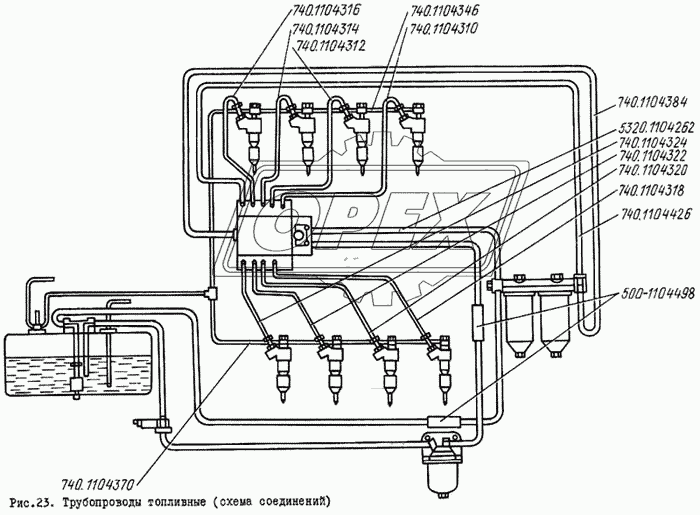 Трубопроводы топливные (схема соединений)