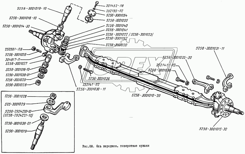 Ось передняя, поворотные кулаки