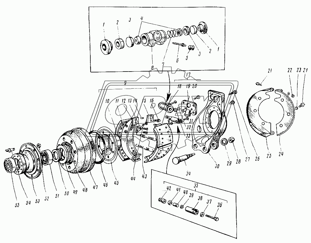 Ступицы передних колес и тормоза рабочие передние