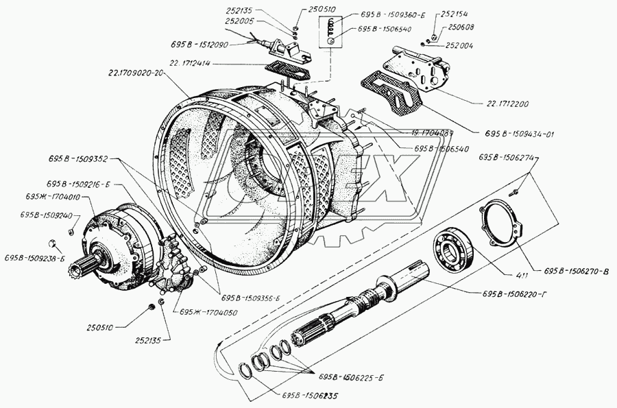 Картер гидротрансформатора с насосами и первичным валом