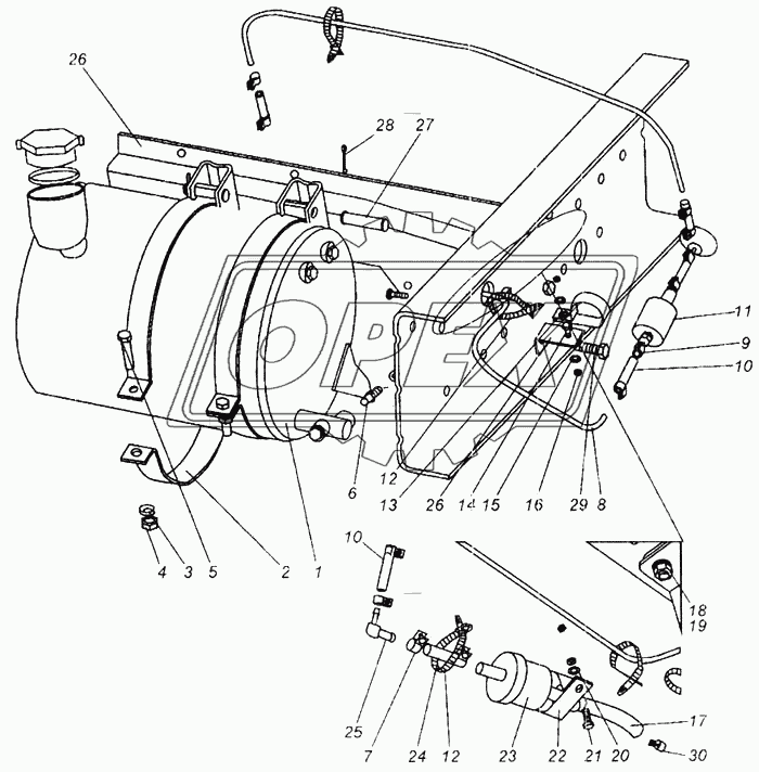 Топливопроводы питания подогревателя. Thermo 90S