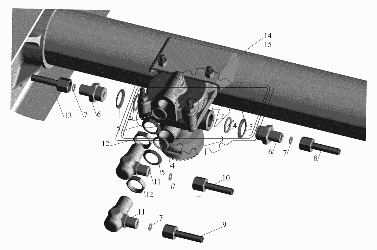 Крепление клапана ускорительного 4370-3518004 и присоединительной арматуры 1